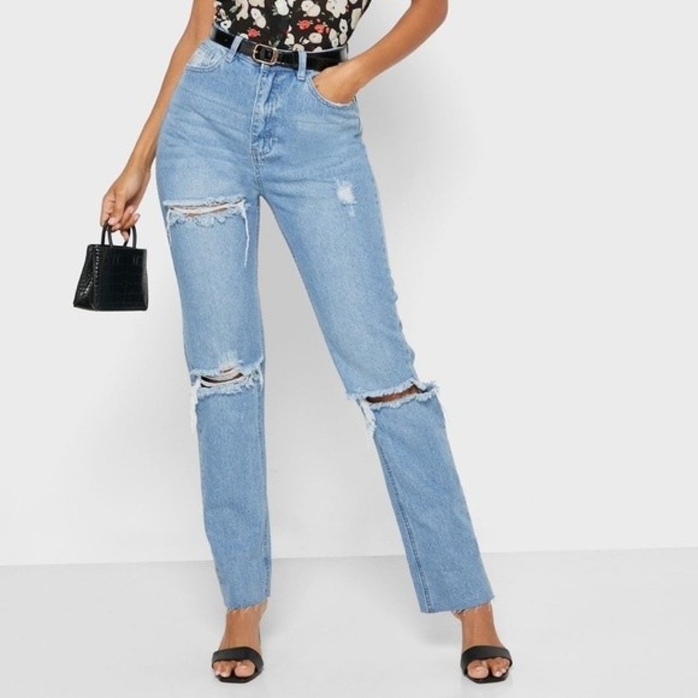 Missguided Tall Wrath Slash Rip Straight Leg Jean